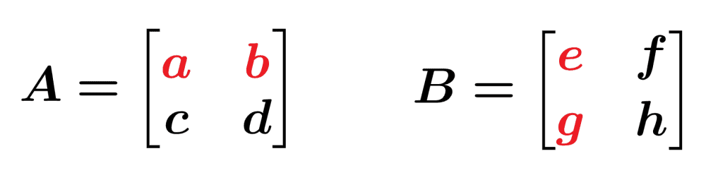 linha e coluna de multiplicação de matrizes 2x2